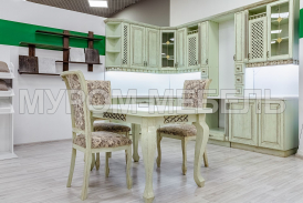 Здесь изображено Кухонный стол Лотос (фисташка с коричневой патиной)